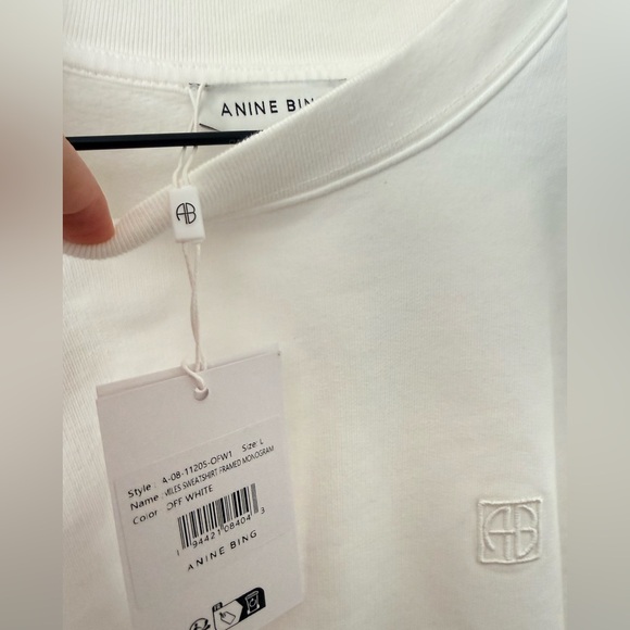 NWT Anine Bing MILES SWEATSHIRT FRAMED MONOGRAM white size large - Picture 4 of 7